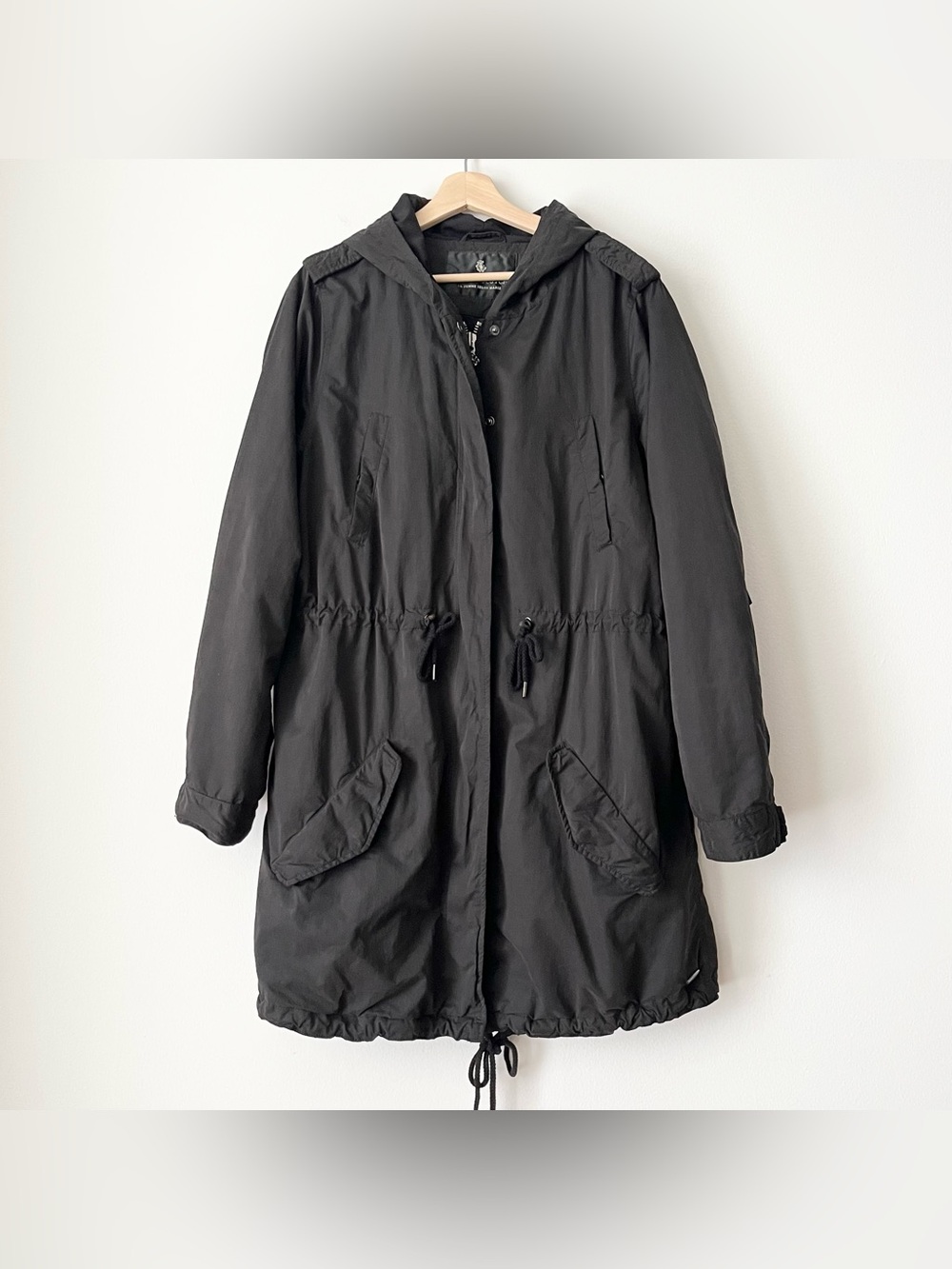 Maison Scotch Women's Parka Jacket Coat Black Size L (4) Oversized Hooded Comfy